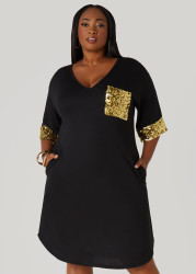 Plus Size Sequined T Shirt Dress, Black, 10 - Ashley Stewart