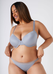 Plus Size Sheer Waist High Cut Bikini Briefs, Gun Metal Grey, 26/28 - Ashley Stewart