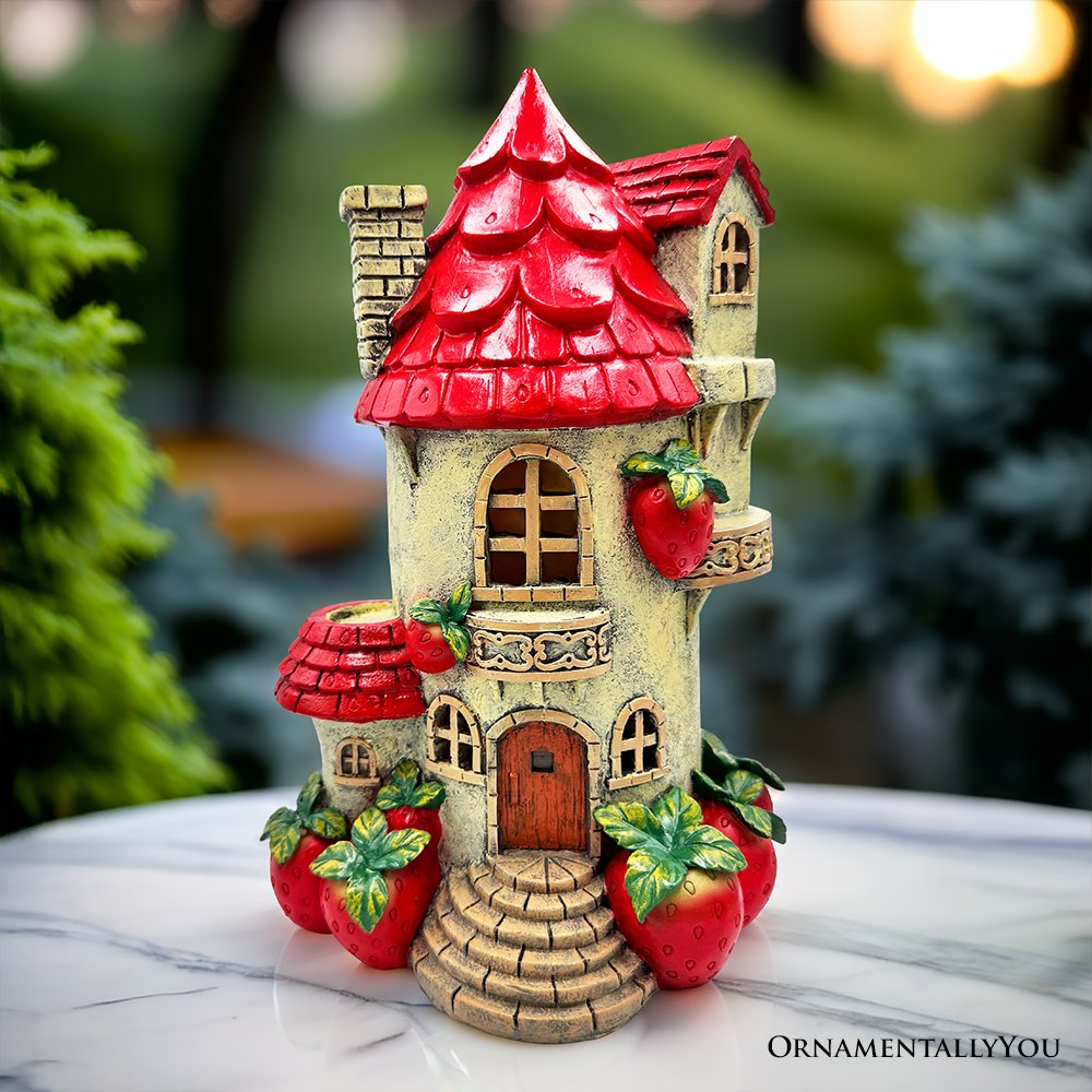 Plus Size Solar Powered Strawberry Fairy Home Garden Statue, 10" Unique Spring Decoration, Default Title,  - Ashley Stewart