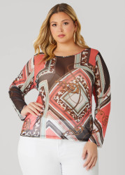 Plus Size Status Print Mesh Tee, Multi, 14/16 - Ashley Stewart
