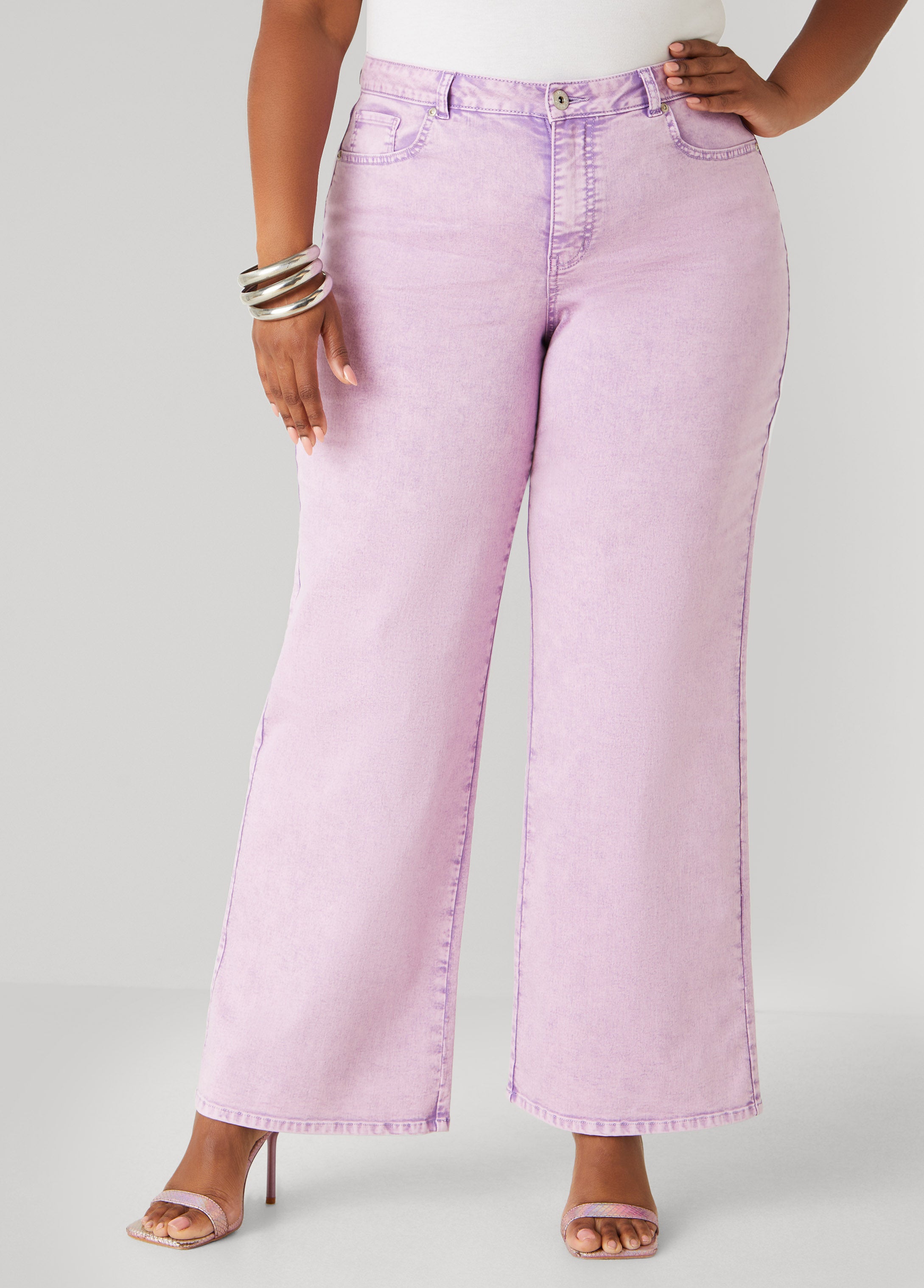 Plus Size Stonewash High Rise Wide Leg Jeans, Dalia Purple, 16 - Ashley Stewart