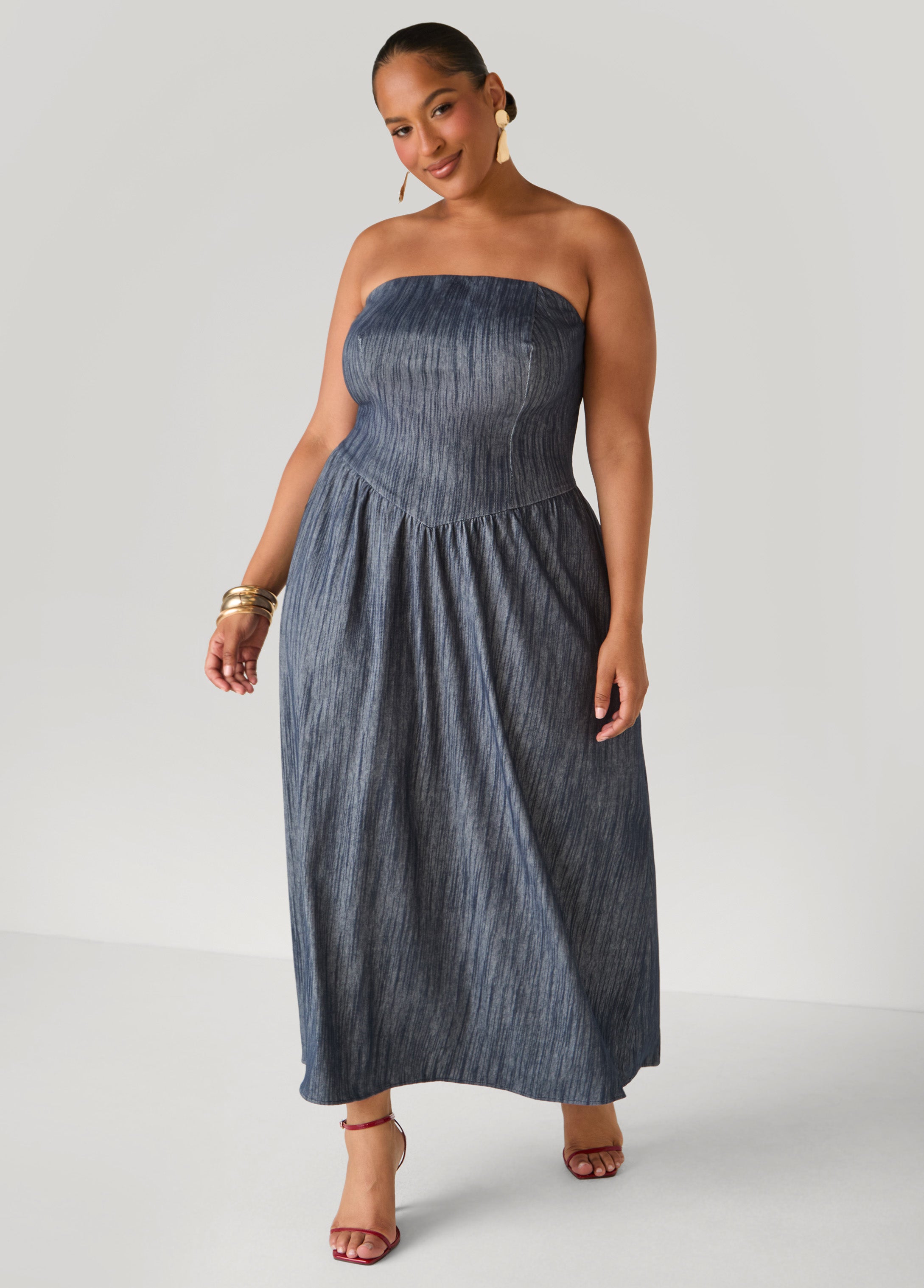 Plus Size Strapless Denim Maxi Dress, Dk Rinse, 18/20 - Ashley Stewart