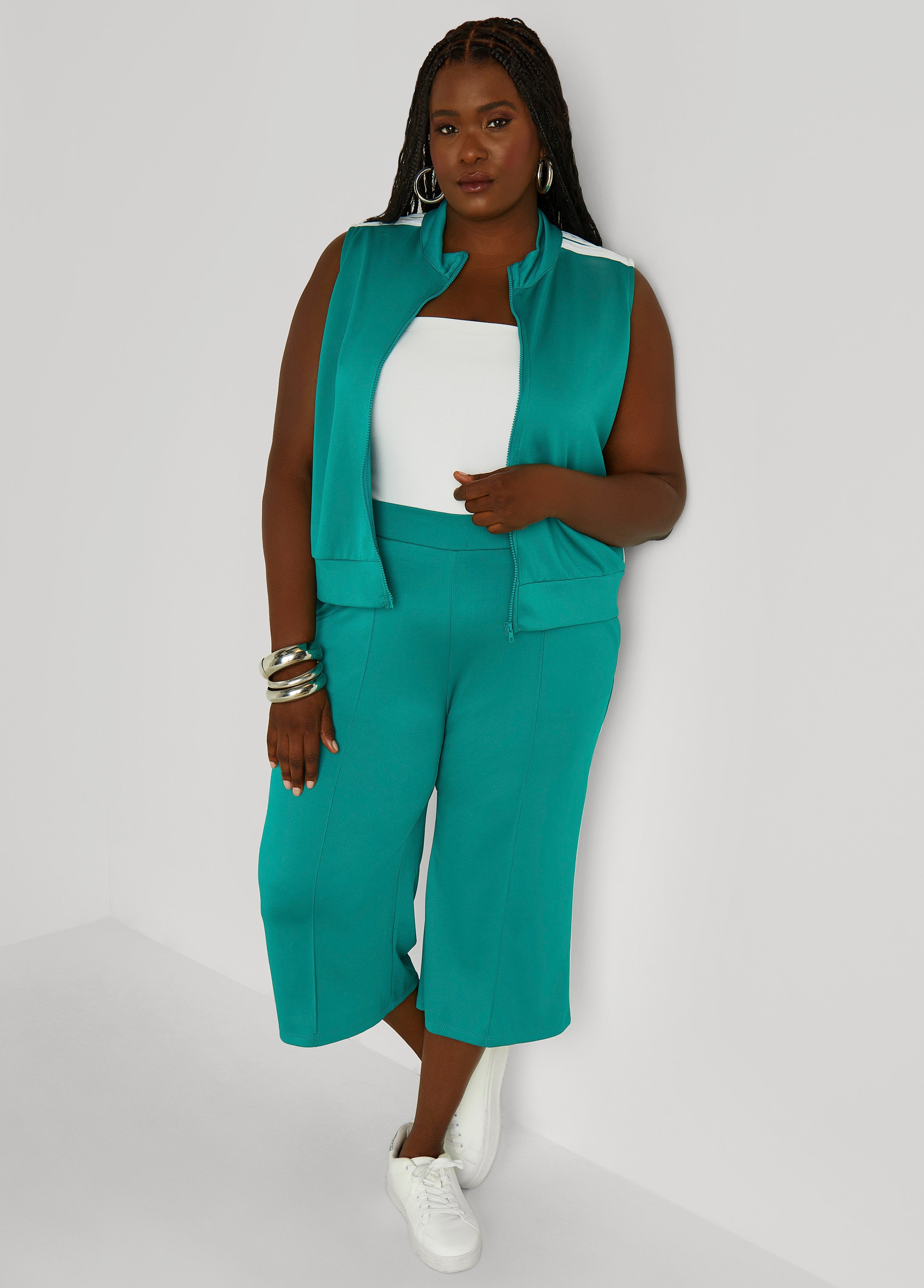 Plus Size Stripe Trimmed Capris, Green, 18/20 - Ashley Stewart