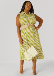 Plus Size Striped Button Front Shirtdress, MOSS, 18/20 - Ashley Stewart