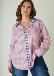 Plus Size Striped Collared Shirt, Multi, 32 - Ashley Stewart