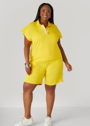 Plus Size Striped French Terry Shorts, Cyber Yellow, 34/36 - Ashley Stewart