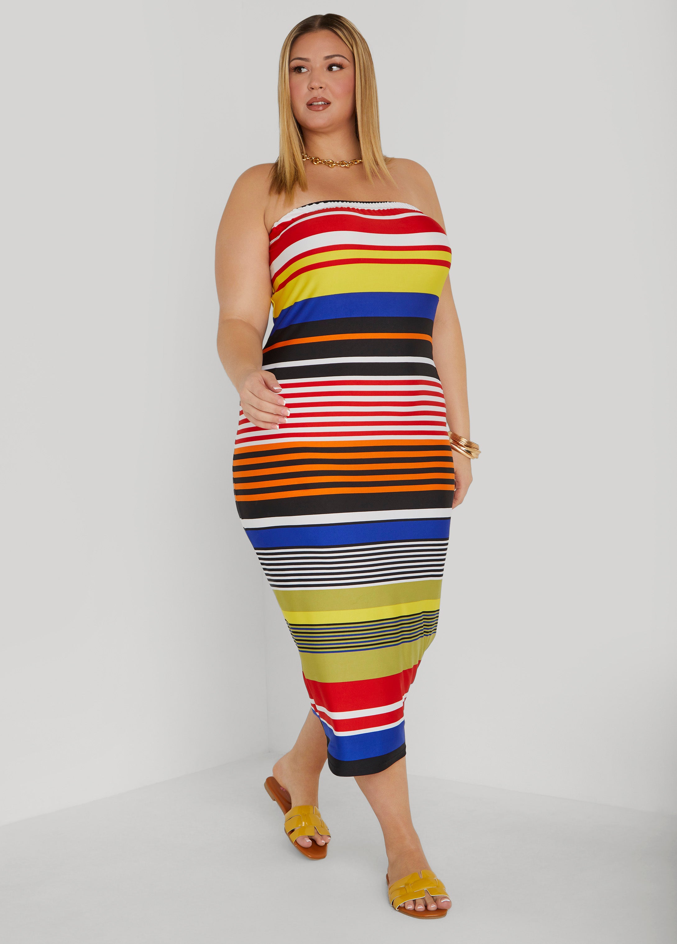 Plus Size Striped Strapless Bodycon Dress, Multi, 12 - Ashley Stewart