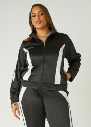 Plus Size Striped Trimmed Track Jacket, Black, 18/20 - Ashley Stewart