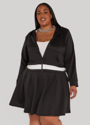 Plus Size Striped Zip Front Hoodie, Black, 14/16 - Ashley Stewart