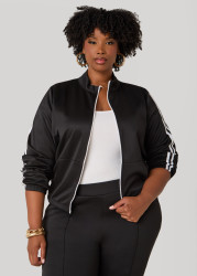 Plus Size Striped Zip Front Jacket, Black, 22/24 - Ashley Stewart