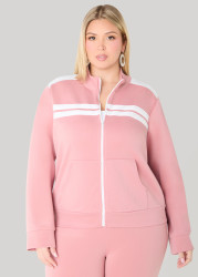 Plus Size Striped Zip Front Track Jacket, Rose, 10/12 - Ashley Stewart
