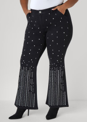 Plus Size Studded Flared Jeans, Black, 14 - Ashley Stewart