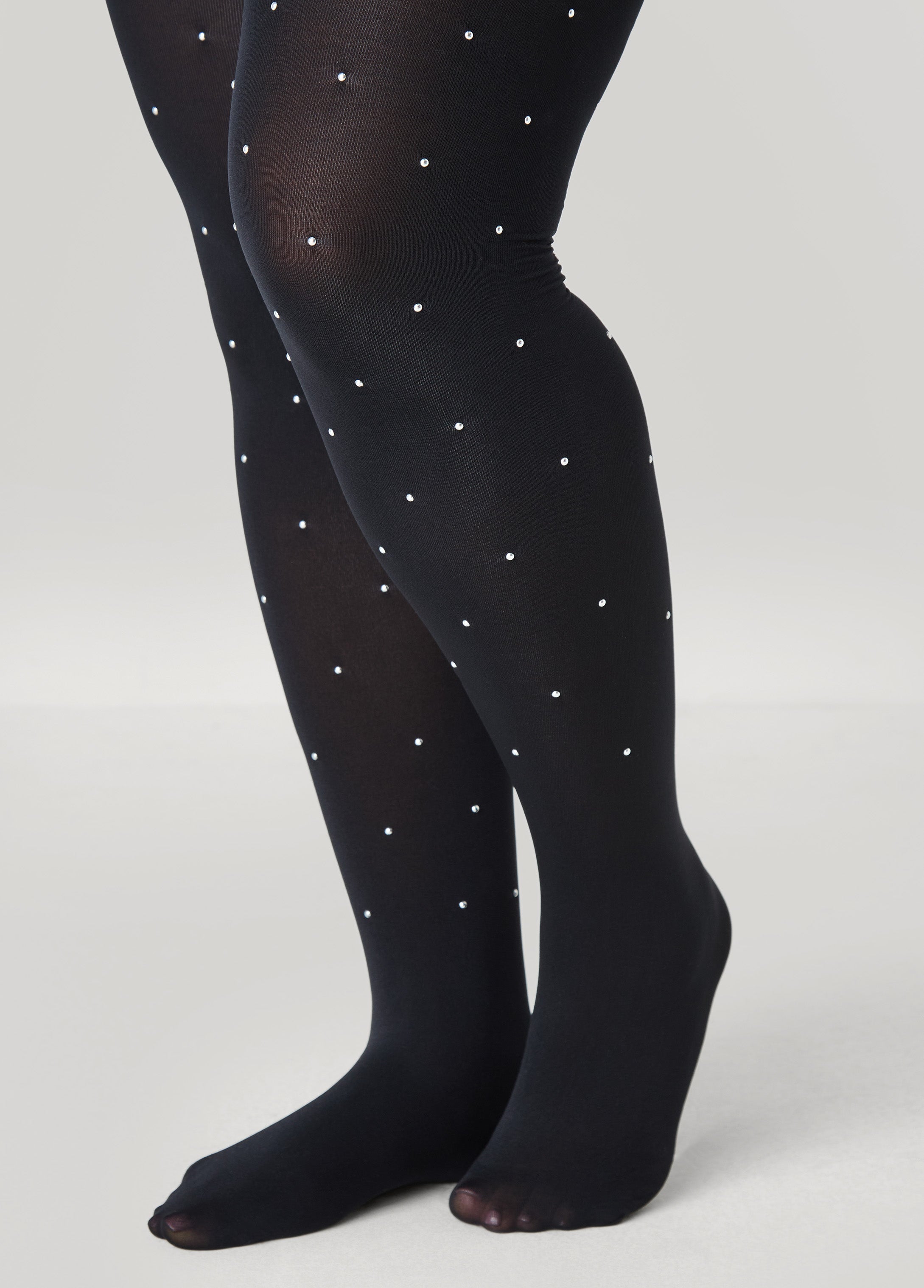Plus Size Studded Opaque Footed Tights, Black, EE - Ashley Stewart