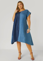 Plus Size Studded Two Tone Chambray Dress, Denim, 10 - Ashley Stewart