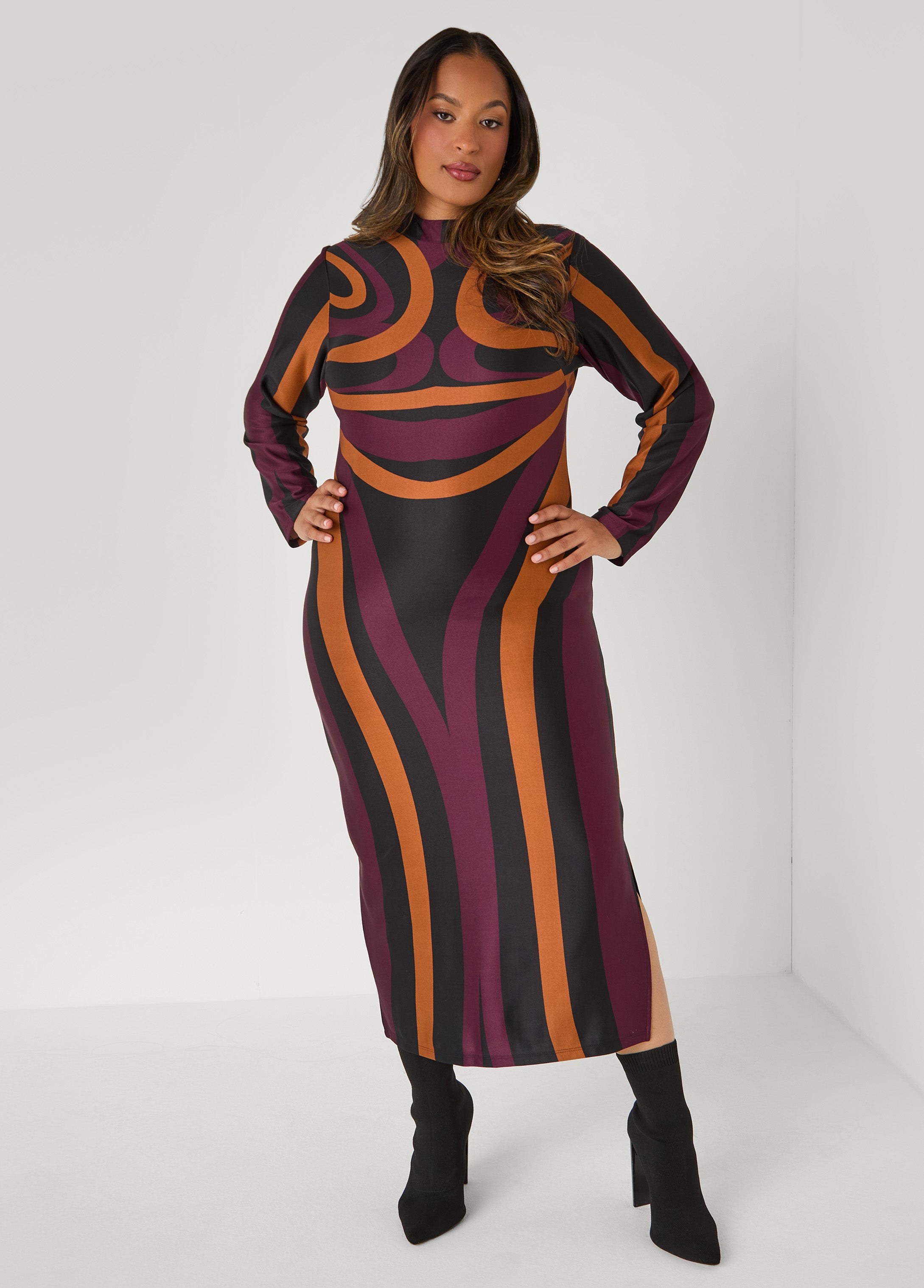Plus Size Swirl Maxi Bodycon, Multi, 22/24 - Ashley Stewart