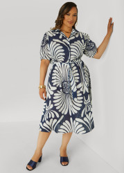 Plus Size Swirl Midaxi Shirtdress, Peacoat, 10 - Ashley Stewart