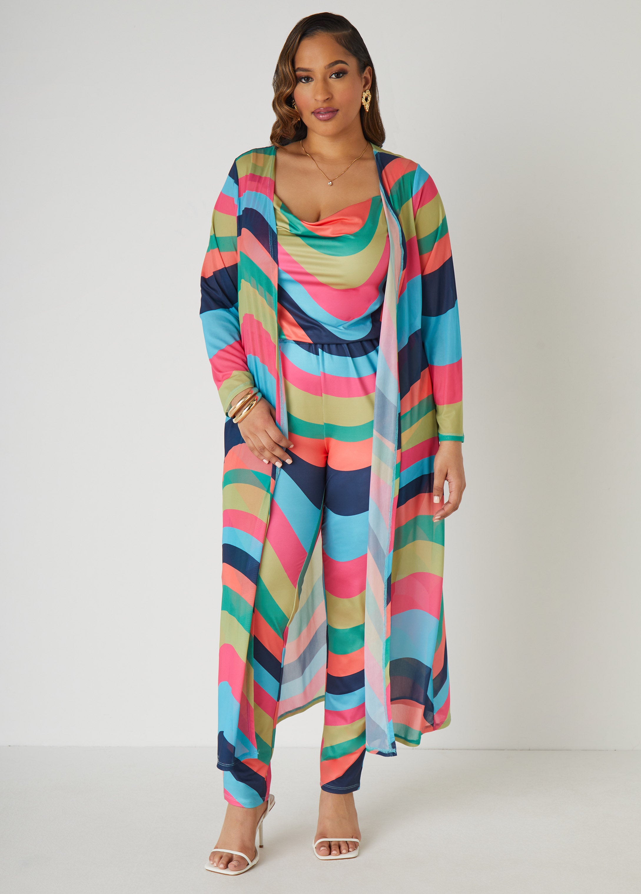 Plus Size Swirl Print Mesh Duster, Multi, 12 - Ashley Stewart