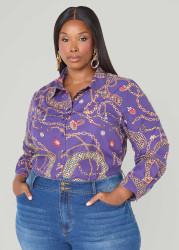 Plus Size Tall Chain Print Shirt, PETUNIA, 26 - Ashley Stewart