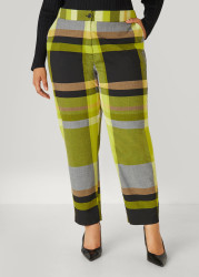 Plus Size Tapered Plaid Ankle Pants, Dark Citron, 16 - Ashley Stewart