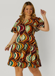 Plus Size Textured Geo Print A Line Dress, Multi, 30/32 - Ashley Stewart