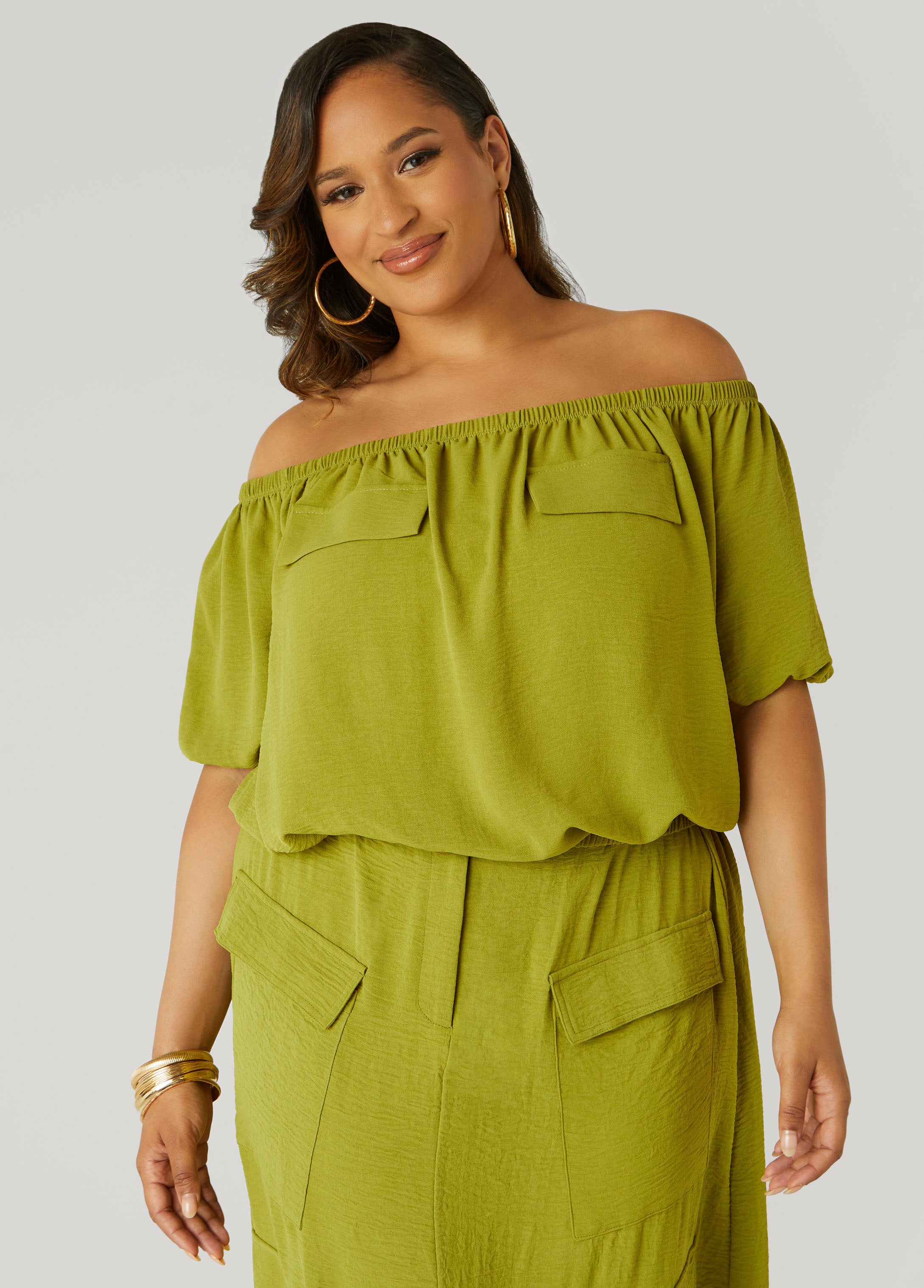 Plus Size Textured Off The Shoulder Blouse, MOSS, 24 - Ashley Stewart