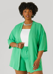 Plus Size Textured Open Front Jacket, Green, 30/32 - Ashley Stewart