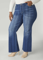 Plus Size Textured Striped Flared Jeans, Medium Blue, 24 - Ashley Stewart
