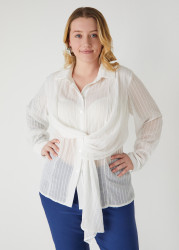Plus Size Textured Tie Front Shirt, White, 12 - Ashley Stewart