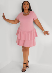 Plus Size Textured Tiered Dress, Rose, 22/24 - Ashley Stewart