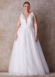 Plus Size The Alanna Princess Wedding Gown, Egret, 18 - Ashley Stewart
