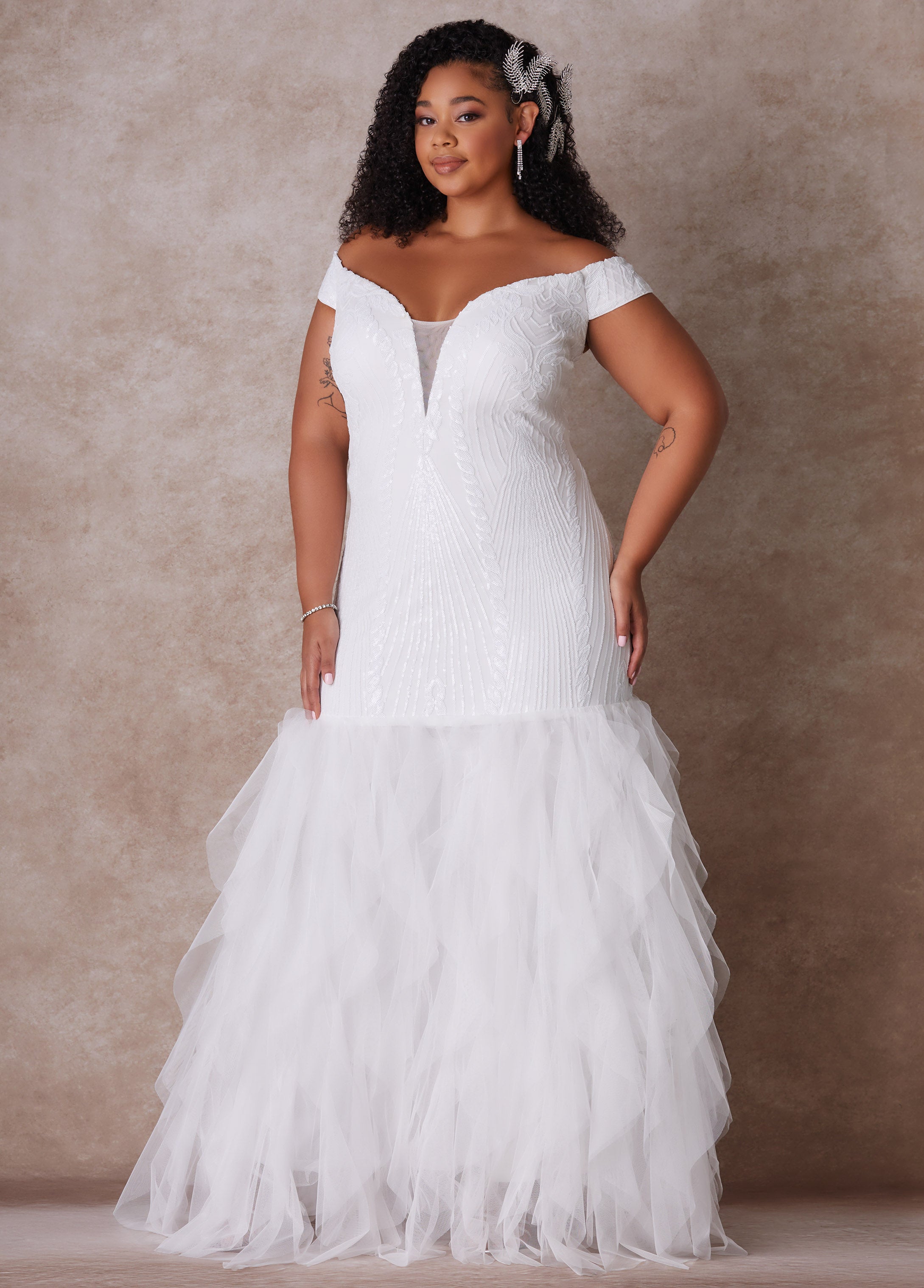 Plus Size The Brynn Wedding Gown, Egret, 22 - Ashley Stewart