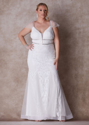 Plus Size The Celeste Wedding Gown, Egret, 24 - Ashley Stewart