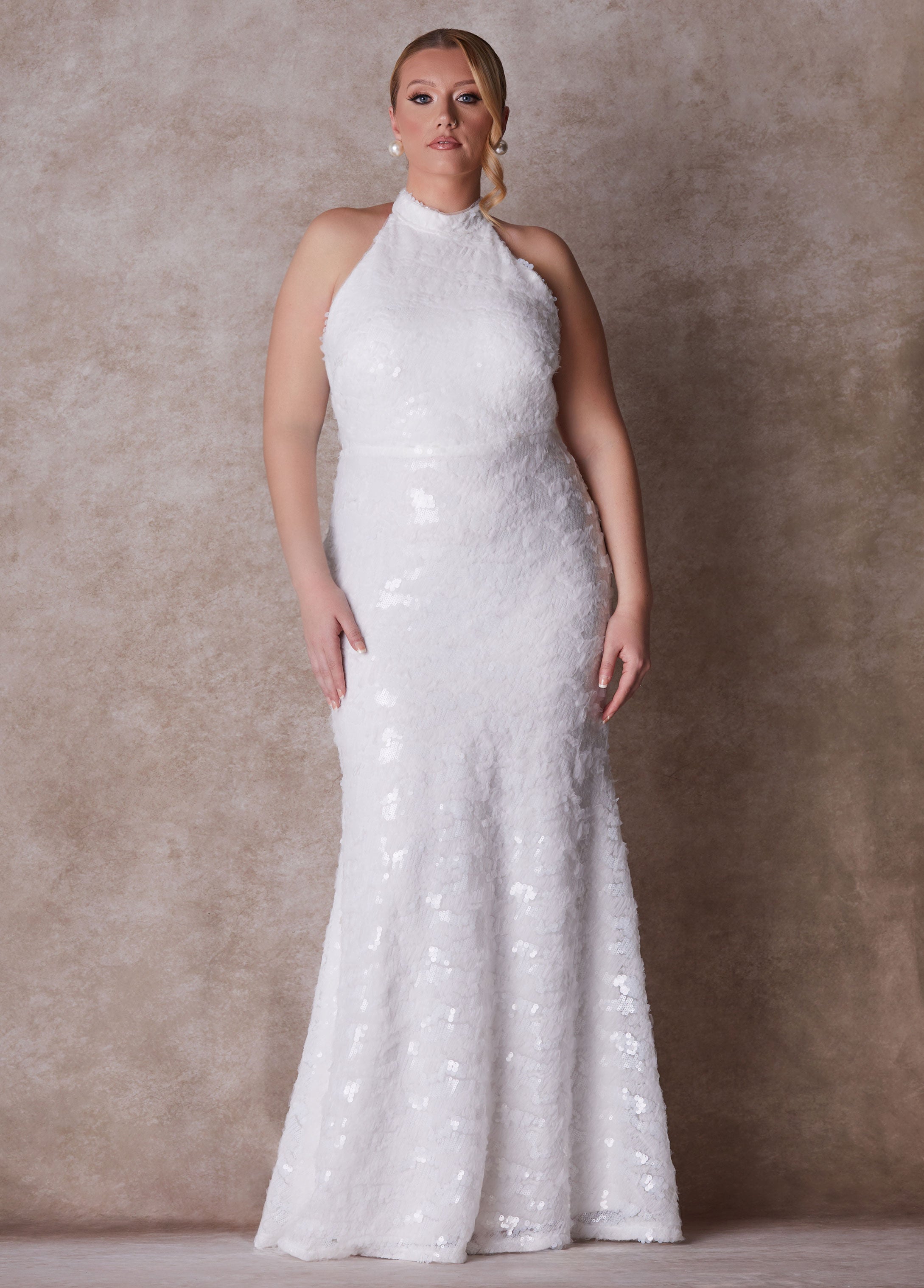 Plus Size The Chloe Halter Wedding Gown, Egret, 20 - Ashley Stewart