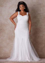 Plus Size The Shera Wedding Gown, Egret, 18 - Ashley Stewart