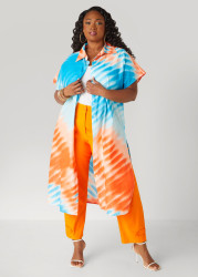 Plus Size Tie Dyed Cotton Duster Shirt, Multi, 26/28 - Ashley Stewart