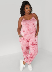Plus Size Tie Dyed Jersey Jumpsuit, Red, 22/24 - Ashley Stewart