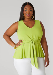 Plus Size Tie Front Peplum Top, MOSS, 26/28 - Ashley Stewart