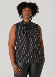 Plus Size Tie Neck Polka Dot Blouse, Black White, 2X - Ashley Stewart