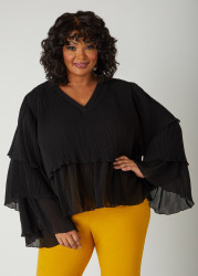 Plus Size Tiered Pleated Blouse, Black, 14/16 - Ashley Stewart