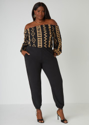 Plus Size Tribal Joggers Jumpsuit, Black Combo, 34/36 - Ashley Stewart