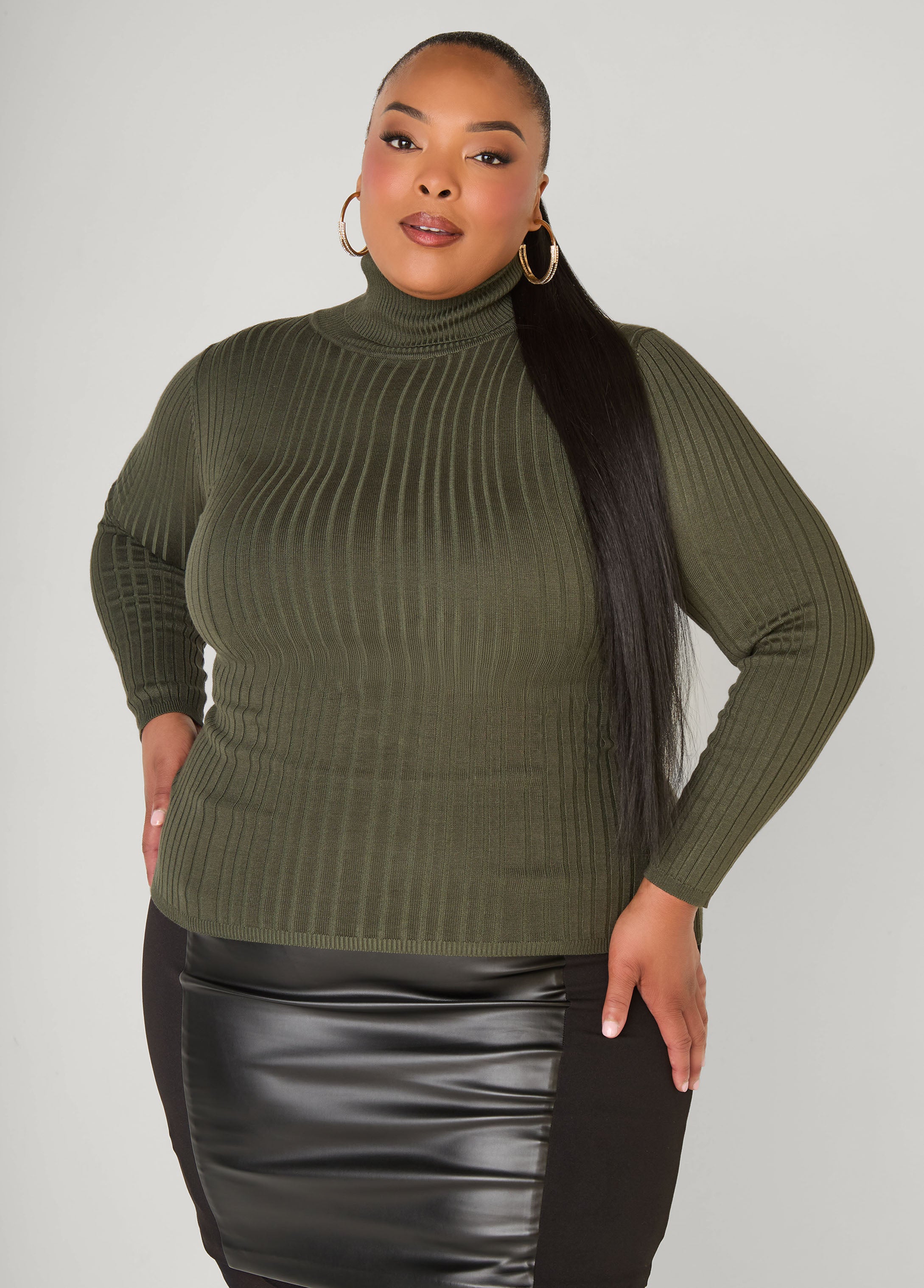 Plus Size Turtleneck Ribbed Knit Sweater, Deep Depths, 14/16 - Ashley Stewart