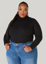 Plus Size Turtleneck Ribbed Sweater, Black, 22/24 - Ashley Stewart