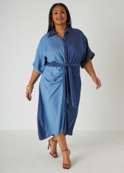 Plus Size Two Tone Chambray Midaxi Dress, Denim, 18/20 - Ashley Stewart