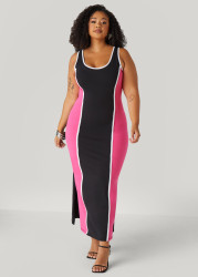 Plus Size Two Tone Maxi Tank Dress, Fandango Pink, 22/24 - Ashley Stewart