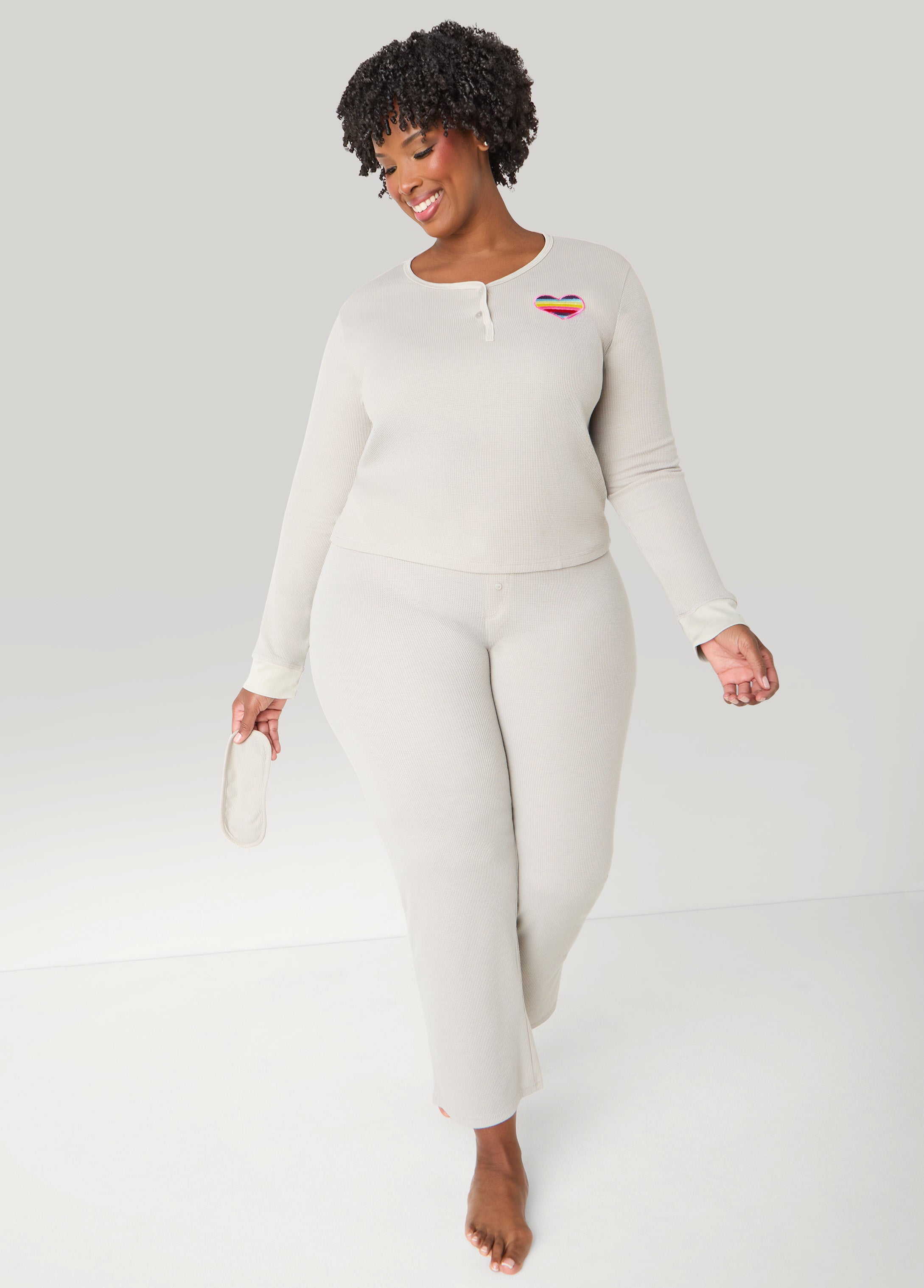 Plus Size UnBearably Cute Heart Pajama Set, Grey, 3X - Ashley Stewart