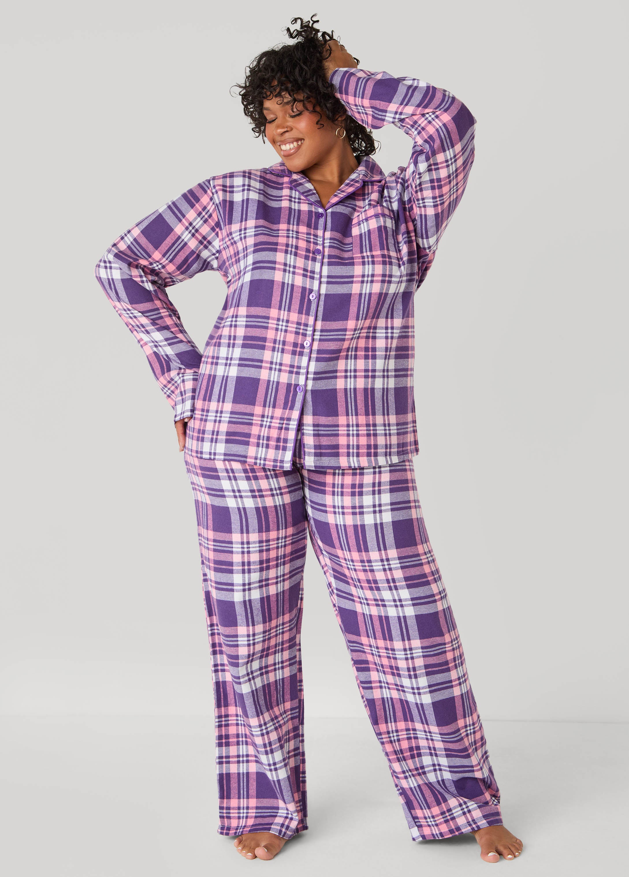 Plus Size UnBearably Cute Plaid Pajama Set, Multi, 2X - Ashley Stewart
