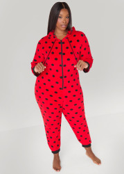 Plus Size UnBearably Cute Polka Dot Onesie, Red, 1X - Ashley Stewart