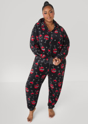 Plus Size UnBearably Cute Wine Onesie, Black, 1X - Ashley Stewart