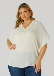 Plus Size V Neck Crepe Blouse, White, 14/16 - Ashley Stewart
