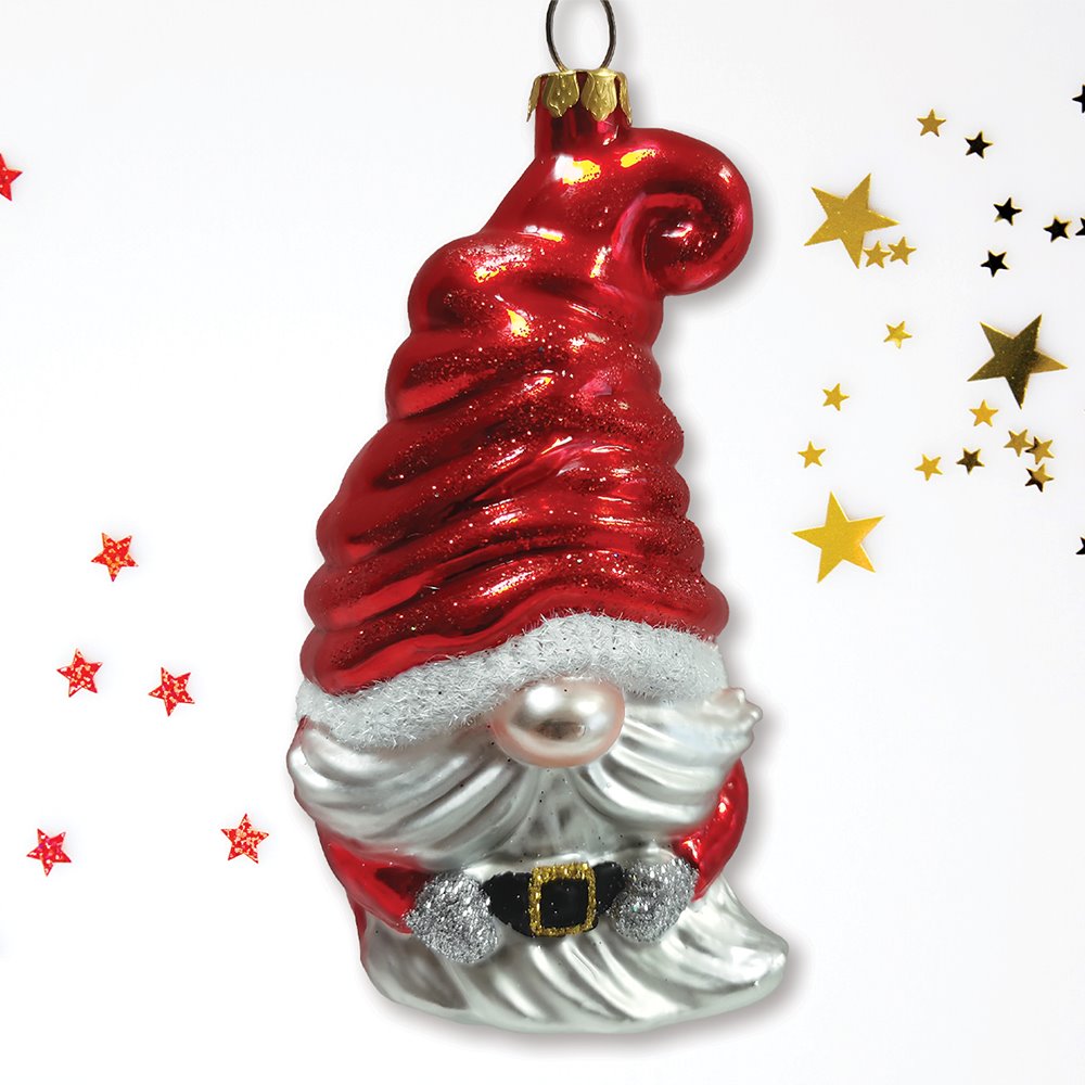 Plus Size Vibrant Santa Gnome Glass Christmas Ornament, Default Title,  - Ashley Stewart